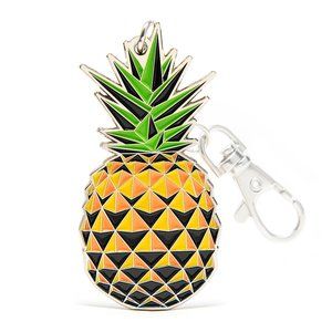Geometric Pineapple Charm Keychain. Double-sided. Hand painted: Neon green, yell
